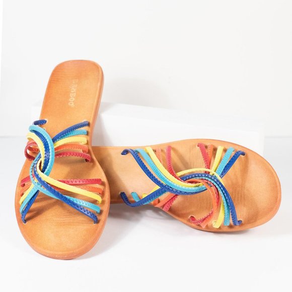 NEW Rainbow Criss-Cross Slide Flat Sandal Open Toe - Picture 4 of 6